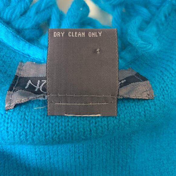 Vintage Nouveaux 100% Wool Cardigan Size Large Teal Loop Fairy Fringe - Picture 5 of 8